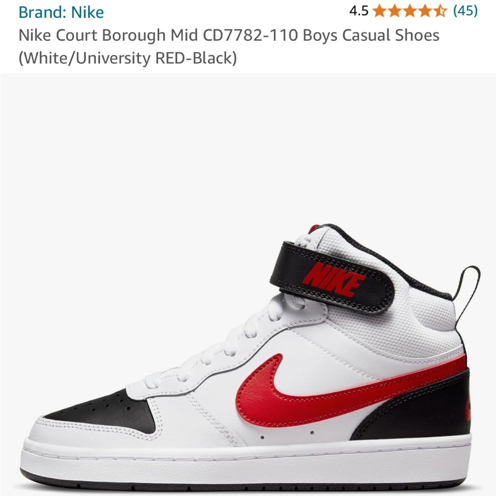 Nike Court Borough Mid CD7782-110 Boys Casual Shoes (White/University RED-Black) - Picture 1 of 9